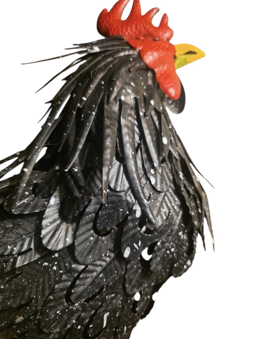 Large Black Metal Rooster Sculpture with Red Comb & d Intricate fabrication. - Picture 8 of 8